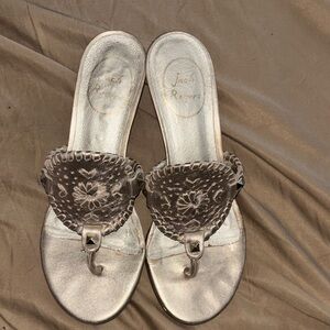 Jack Rogers Metallic Silver Wedge Sandals Size 7.5